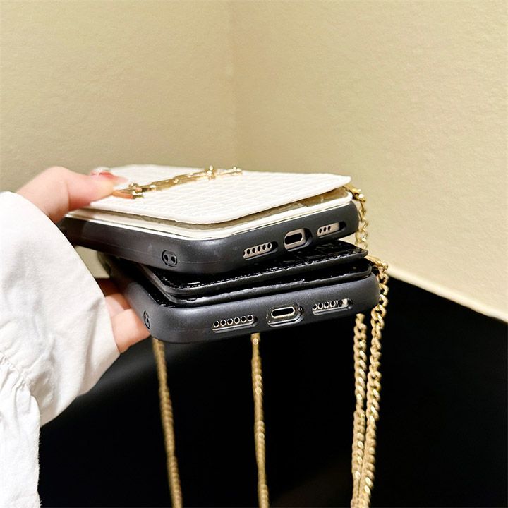 サンローランiPhone15ケースAMJ-YSLクロコダイルパターン斜め掛けカードホルダー