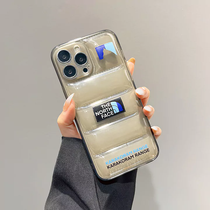 ノースフェイスiPhone16携帯カバー透明ダウンジャケット風