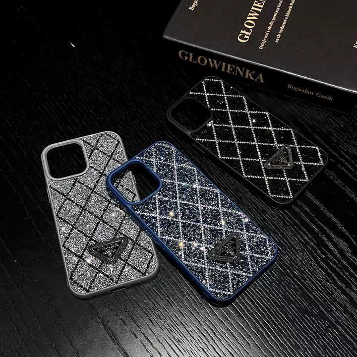 プラダiPhone15ケース菱格模様ダイヤモンド装飾