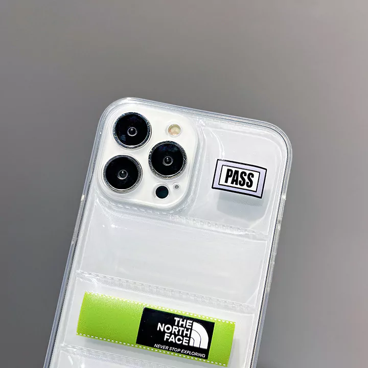 ノースフェイスiPhone16携帯カバー透明ダウンジャケット風